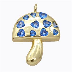 Copper Mushroom Pendant Micropave Blue Zirconia Gold Plated, approx 23-26mm