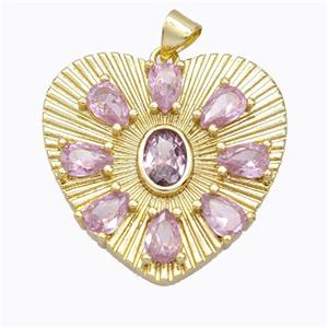 Copper Heart Pendant Micropave Pink Zirconia Gold Plated, approx 28mm