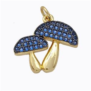 Copper Mushroom Pendant Micropave Blue Zirconia Gold Plated, approx 15-20mm