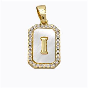 Copper Letter-I Pendant Pave Shell Zirconia Gold Plated, approx 12-16mm