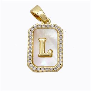 Copper Letter-L Pendant Pave Shell Zirconia Gold Plated, approx 12-16mm