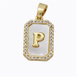 Copper Letter-P Pendant Pave Shell Zirconia Gold Plated, approx 12-16mm