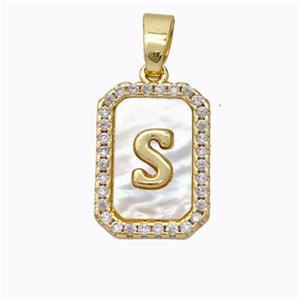 Copper Letter-S Pendant Pave Shell Zirconia Gold Plated, approx 12-16mm