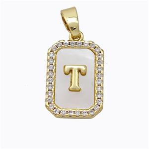 Copper Letter-T Pendant Pave Shell Zirconia Gold Plated, approx 12-16mm