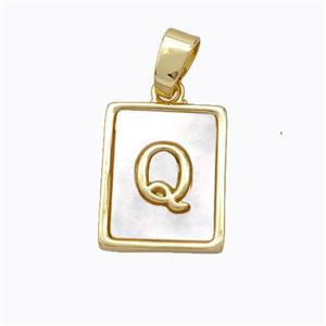 Copper Letter-Q Pendant Pave Shell Gold Plated, approx 12-15mm