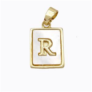 Copper Letter-R Pendant Pave Shell Gold Plated, approx 12-15mm