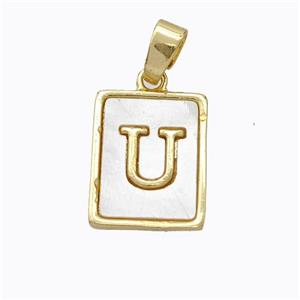 Copper Letter-U Pendant Pave Shell Gold Plated, approx 12-15mm