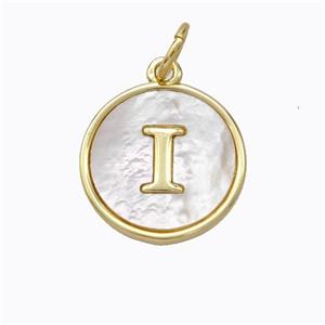 Copper Letter-I Pendant Pave Shell Gold Plated, approx 16mm