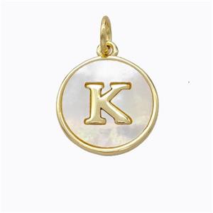 Copper Letter-K Pendant Pave Shell Gold Plated, approx 16mm