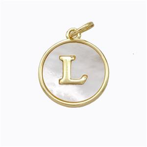 Copper Letter-L Pendant Pave Shell Gold Plated, approx 16mm