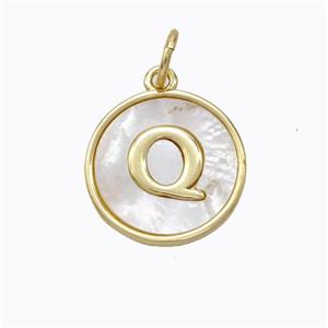 Copper Letter-Q Pendant Pave Shell Gold Plated, approx 16mm