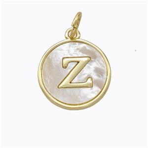 Copper Letter-Z Pendant Pave Shell Gold Plated, approx 16mm