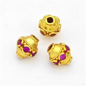 Copper Barrel Beads Pave Zirconia Gold Plated, approx 7-8mm