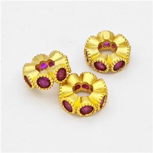 Copper Heishi Beads Pave Zirconia Spacer Gold Plated, approx 10mm