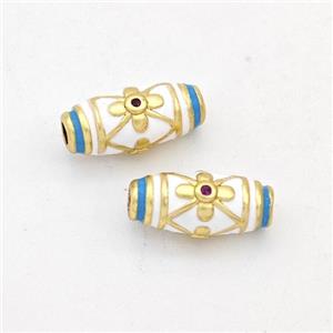 Copper Rice Beads White Enamel Gold Plated, approx 6-13mm