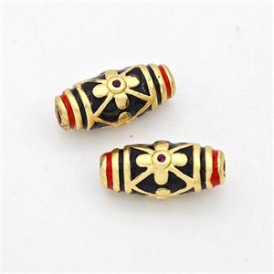 Copper Rice Beads Black Enamel Gold Plated, approx 6-13mm