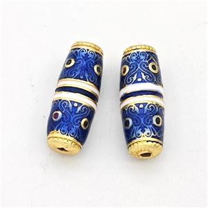 Copper Rice Beads Pave Zirconia Blue Painted Gold Plated, approx 6-16mm