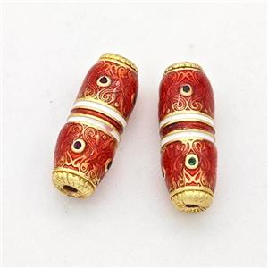 Copper Rice Beads Pave Zirconia Red Painted Gold Plated, approx 6-16mm