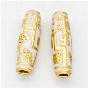 Copper Rice Beads White Enamel Large Hole Gold Plated, approx 7.5-25mm, 3mm hole