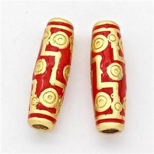 Copper Rice Beads Red Enamel Large Hole Gold Plated, approx 7.5-25mm, 3mm hole