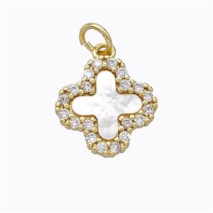 Copper Clover Pendant Pave Zirconia Shell Gold Plated, approx 13mm