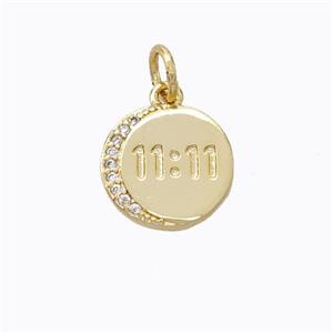 Copper Moon Pendant Pave Zirconia Double Eleven 11 Gold Plated, approx 11mm