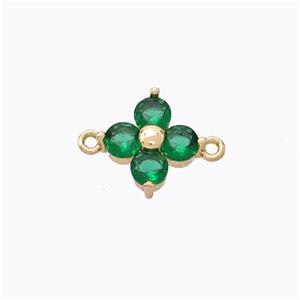 Copper Clover Connector Pave Green Zircoina Gold Plated, approx 10mm