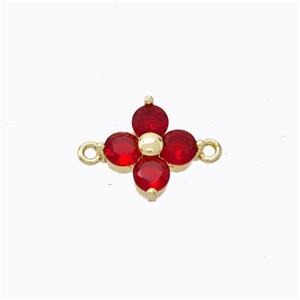 Copper Clover Connector Pave Red Zircoina Gold Plated, approx 10mm