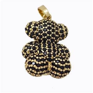 Copper Bear Pendant Micropave Black Zirconia Gold Plated, approx 15.5-19mm