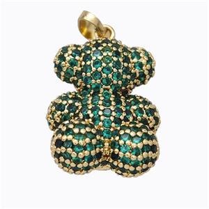 Copper Bear Pendant Micropave Green Zirconia Gold Plated, approx 15.5-19mm