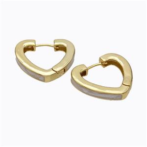 Copper Heart Latchback Earrings White Painted Gold Plated, approx 25mm