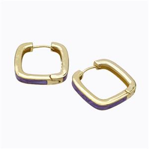 Copper Square Latchback Earrings Purple Painted Gold Plated, approx 25mm