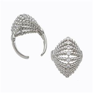 Copper Rings Pave Zirconia Hat Hollow Platinum Plated, approx 20-28mm, 18mm dia