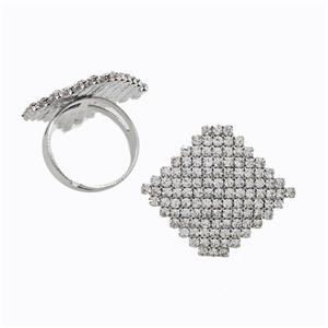 Copper Rings Pave Zirconia Square Adjustable Platinum Plated, approx 28-30mm, 18mm dia