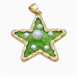 Copper Star Pendant Pave Pearlized Resin Green Gold Plated, approx 26mm