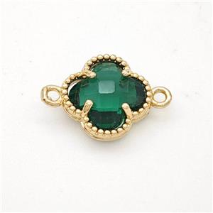 Green Crystal Glass Copper Clover Connector Gold Plated, approx 12mm