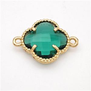 Green Crystal Glass Copper Clover Connector Gold Plated, approx 16mm