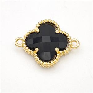 Black Crystal Glass Copper Clover Connector Gold Plated, approx 16mm