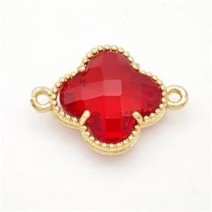 Red Crystal Glass Copper Clover Connector Gold Plated, approx 16mm