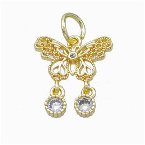 Copper Butterfly Pendant Pave Zirconia Gold Plated, approx 8-15mm, 4mm