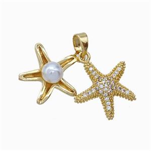 Copper Starfish Pendant Micropave Zirconia Pearlized Resin Gold Plated, approx 15mm