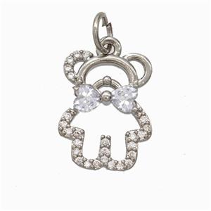 Copper Bear Pendant Micropave Zirconia Platinum Plated, approx 13-18mm