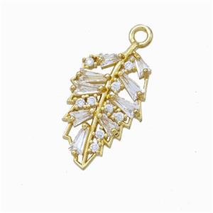 Copper Leaf Pendant Micropave Zirconia Gold Plated, approx 11-19mm