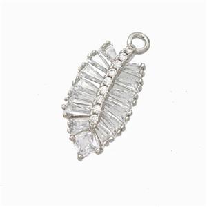 Copper Leaf Pendant Micropave Zirconia Platinum Plated, approx 9.5-18mm