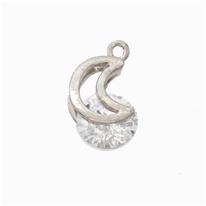 Copper Moon Pendant Pave Zirconia Platinum Plated, approx 8mm, 8-13mm