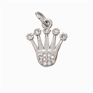 Copper Crown Pendant Micropave Zirconia Platinum Plated, approx 13-14mm