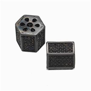 Copper Tube Beads Pave Zirconia Large Hole Black Plated, approx 9-9.5mm