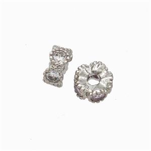 Copper Heishi Beads Pave Zirconia Platinum Plated, approx 4.5mm