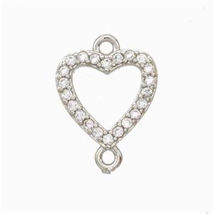 Copper Heart Connector Pave Zirconia Platinum Plated, approx 12mm