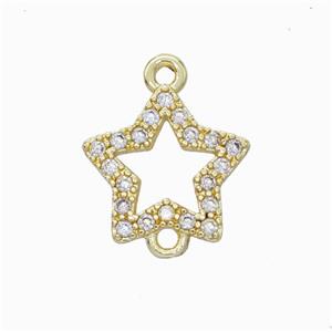 Copper Star Connector Pave Zirconia Gold Plated, approx 12.5mm